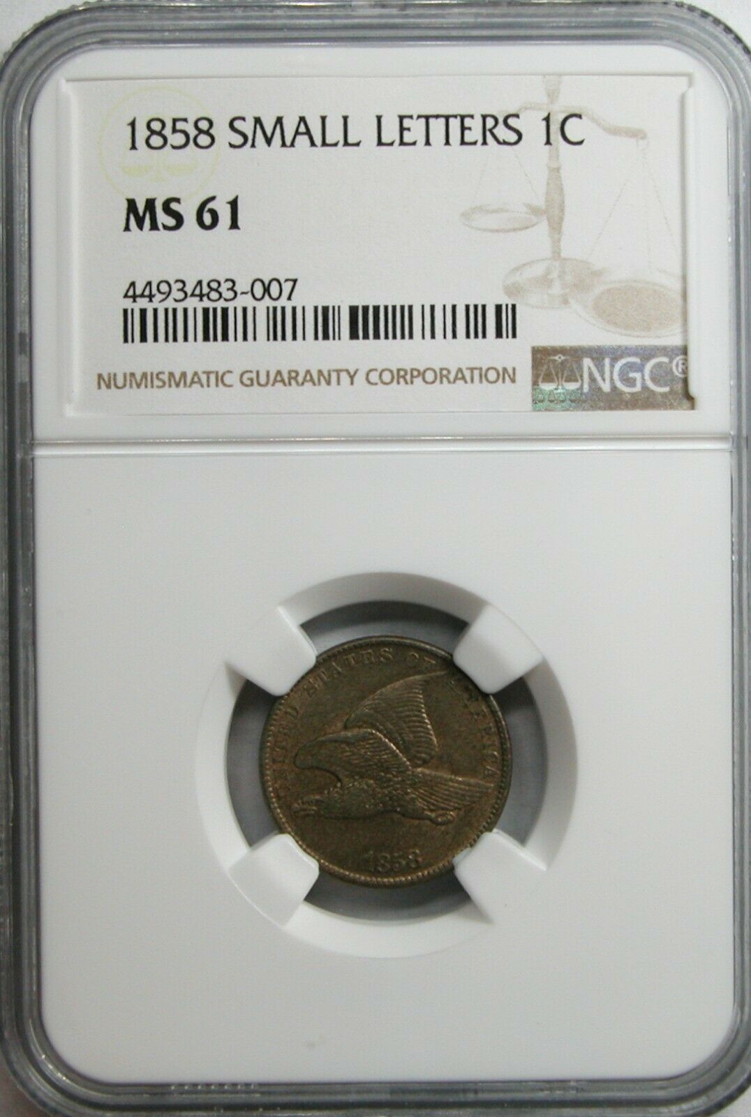 1858 Flying Eagle Cent, Small Letters Ngc Ms-61