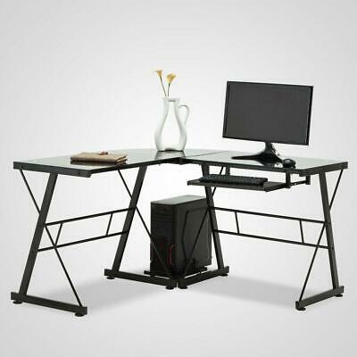 New L Shaped Desk Office Computer Glass Corner Desk With Keyboard Tray